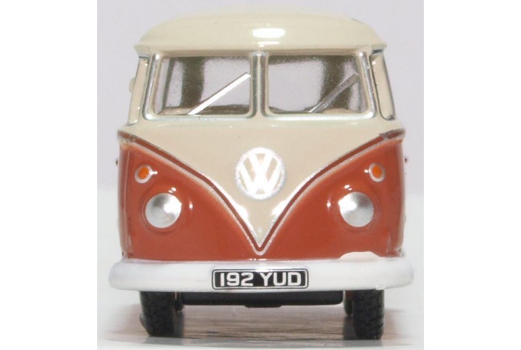 Oxford Diecast 76VWS001 VW T1 Samba Bus Sealing Wax Red Beige Grey Front
