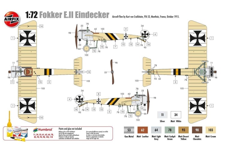 Airfix A01086 Fokker Ell (Late) Eindecker 1:72 Scale Model Aircraft Kit decals