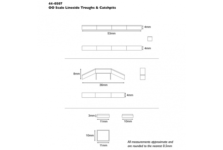 Bachmann Scenecraft 44-0507 Lineside Troughs And Catchpits Dimensions