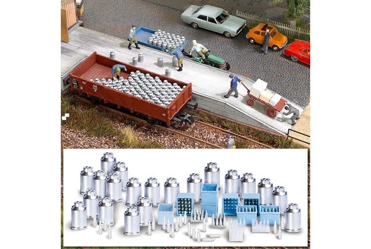 Busch 1145 HO Milk Churns and Milk Crates