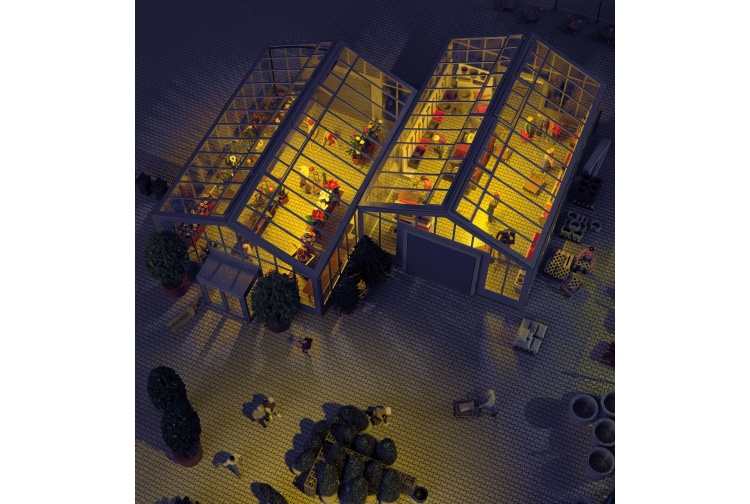 Busch 1547 Garden Center Greenhouse Illuminated example