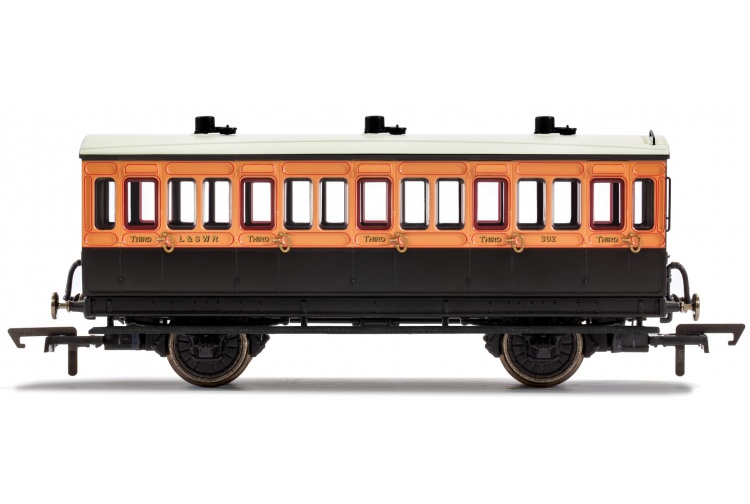 Hornby R40108 OO Gauge LSWR 4 Wheel Coach 3rd Class With Fitted Lights 302