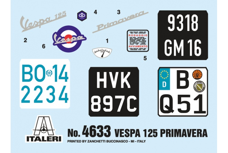 Italeri 4633 Vespa 125 Primavera Decals