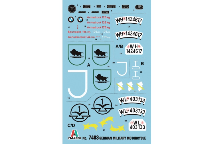 Italeri 7403 German Military BMW R75 Motorcycle And Sidecar Decals