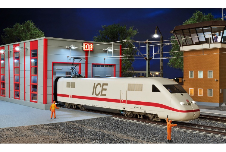 Kibri 39256 Modern Maintenance Hanger Example Layout Nighttime