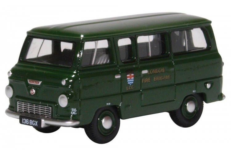 Oxford Diecast 76FDE016 Ford 400e Minibus London Fire Brigade Green