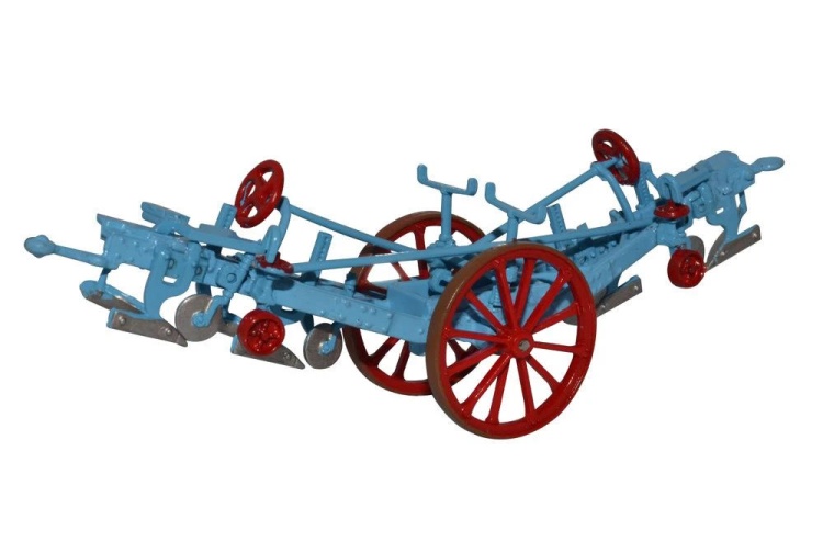 Oxford Diecast 76PL001 Fowler Plough Blue Red