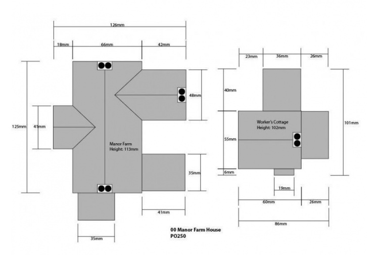 Metcalfe PO250 Manor Farm House Card Kit Dimensions Diagram