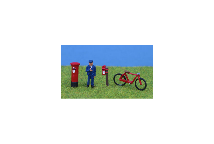 PD Marsh PDZ7 OO Gauge Painted Postman Bike & Postboxes