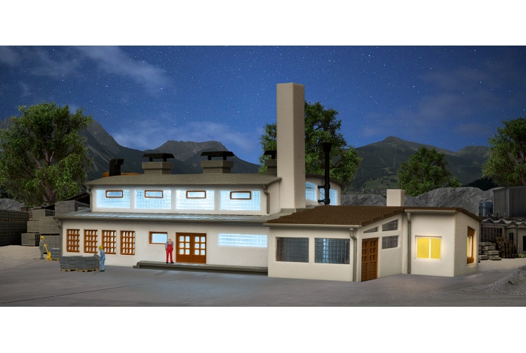 Vollmer 47900 Concrete Factory Example Layout Nighttime